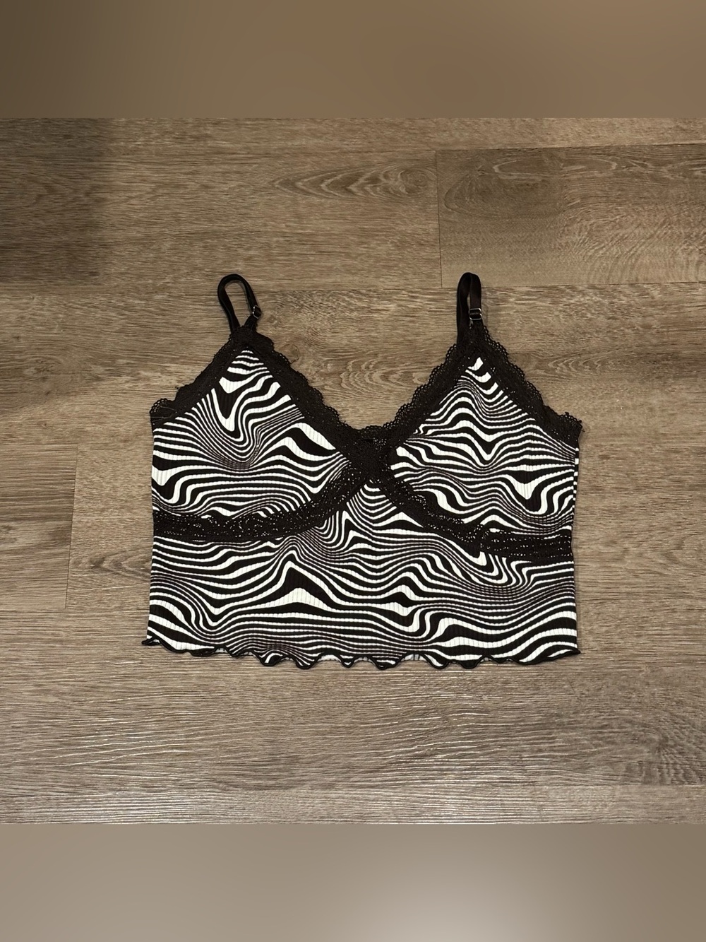 Brown & White Zebra Lace-Trim Cami Top
